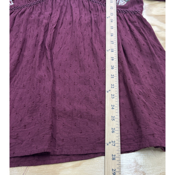 Arizona Babydoll Tunic Top Embroidered Burgundy Size Large Boho Peasant Y2K - Picture 10 of 10